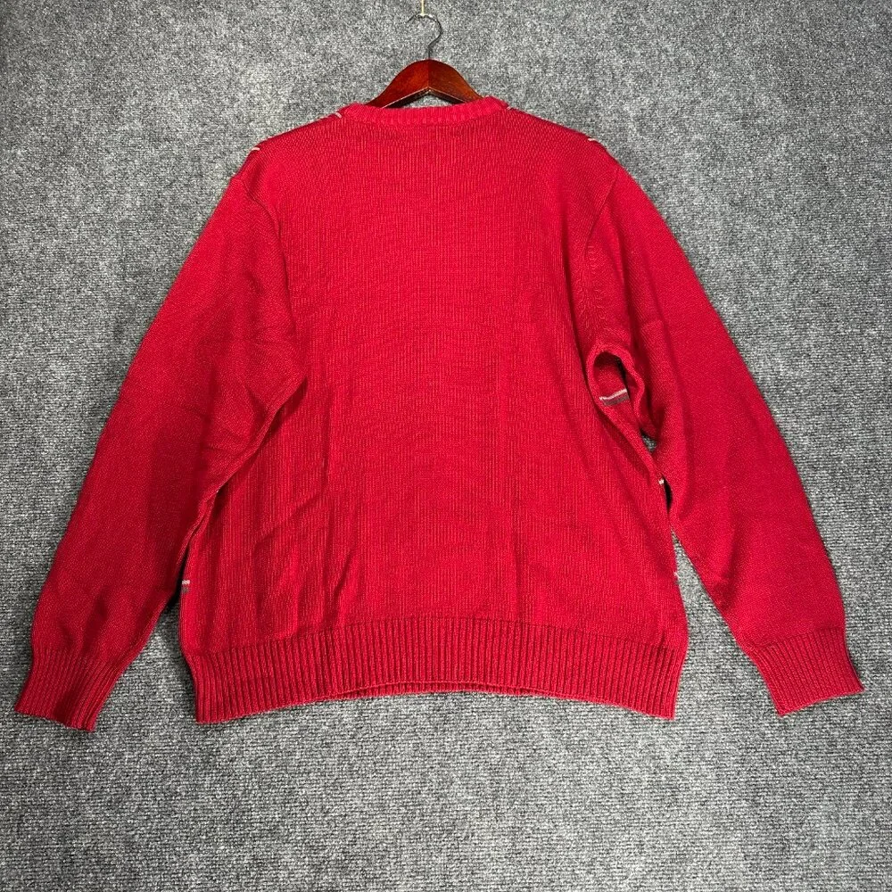Oscar De La Renta Sweater Mens XL Red Plaid Cotton Crew Neck Ribbed Cuffs Hem
